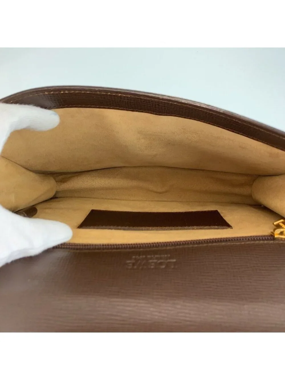Loewe Anagram Brown Gold Leather Clutch